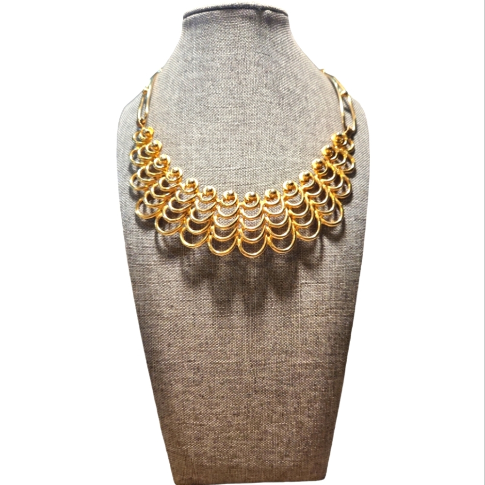 VINTAGE GOLD TONE LOOPED COLLAR BOHO GLAM CHOKER NECKLACE
